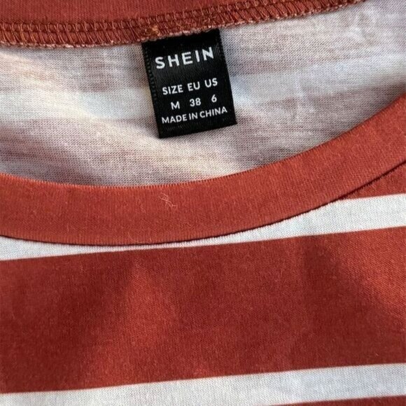 SHEIN Women's Striped T-Shirt Faux Suede Pocket Multicolor Size M Short Sleeve - Picture 5 of 5
